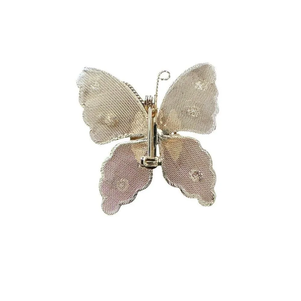 Vintage Butterfly Brooch Pin Gold Tone Mesh Estate Statement
